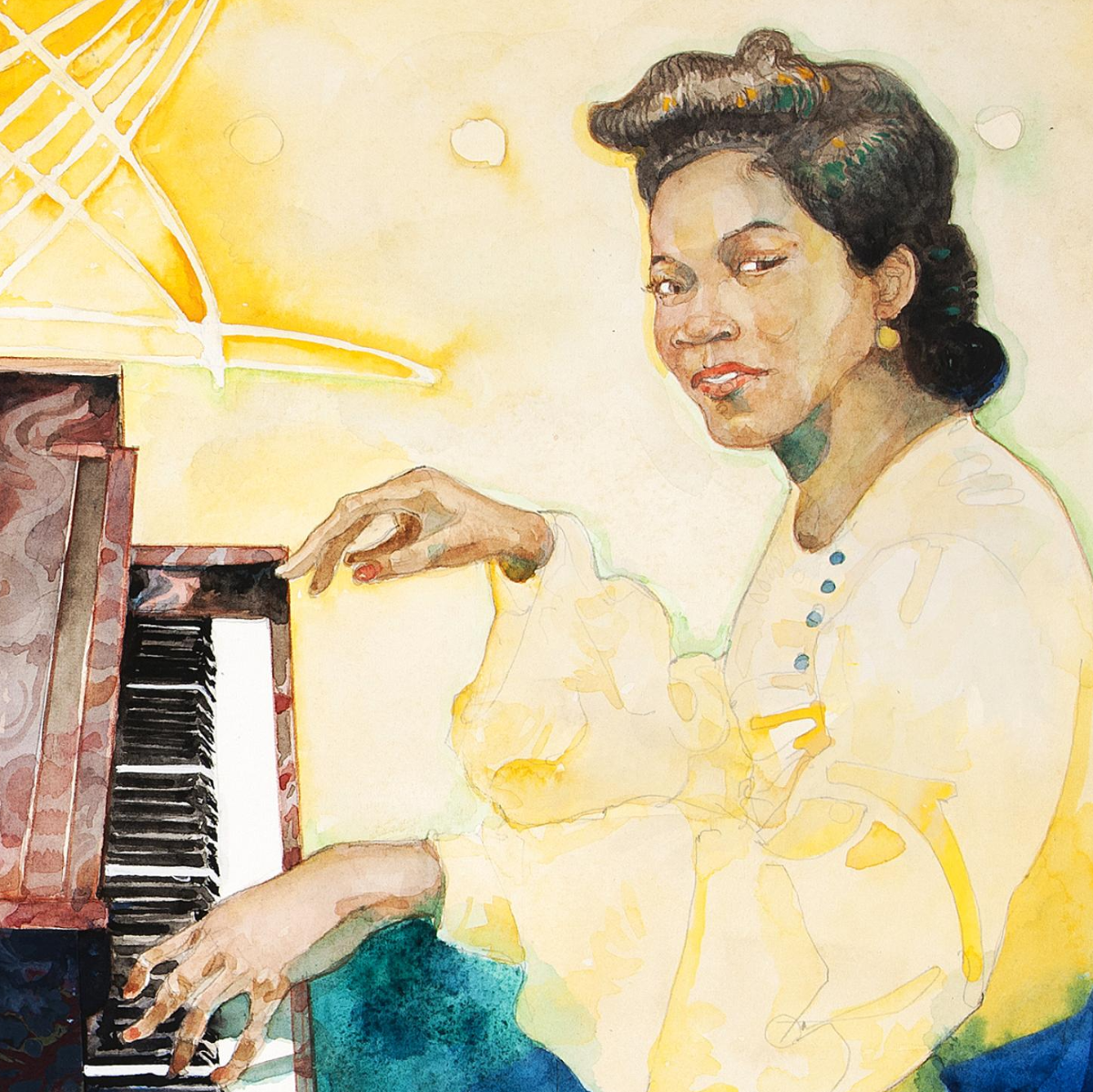 Jerry Pinkney, Illustration for Sweethearts of Rhythm: The Story of the Greatest All-Girl Swing Band in the World by Marilyn Nelson (Dial Books). Courtesy of Gloria Jean Pinkney. © 2009 Jerry Pinkney.